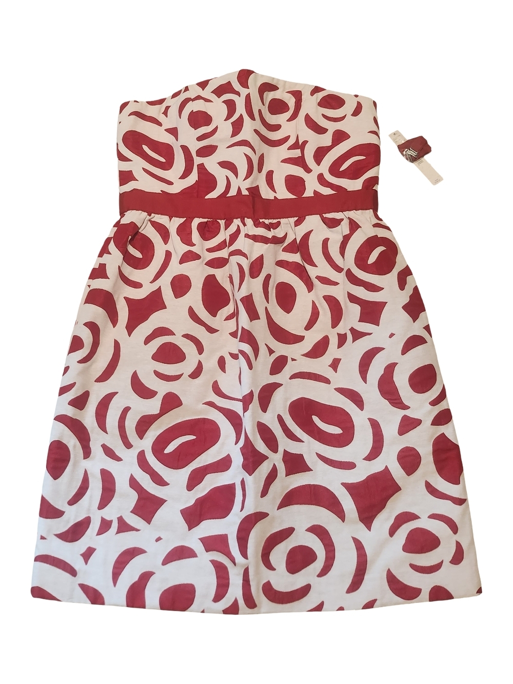 ANTONIO MELANI Strapless Red and Cream Patterned Dress